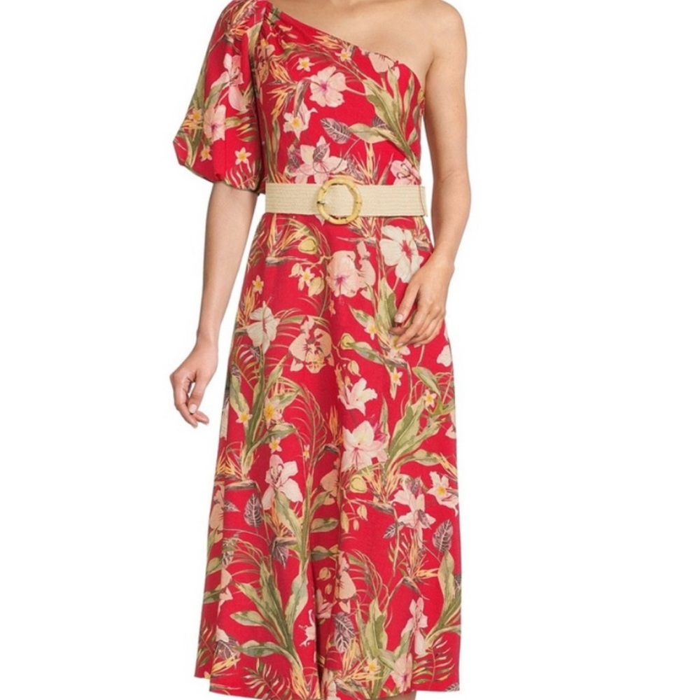 ANTONIO MELANI Red Floral One-Shoulder Dress
